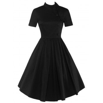 [41% OFF] 2023 High Waisted Buttoned Flare Dress In BLACK | DressLily