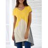 Fashionable Women's V-Neck Short Sleeve Contrast Color Loose-Fitting Blouse - COLORMIX S