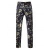 Zipper Fly Floral Print Bouton Pocket Pants - Noir 33