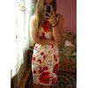 Jewel Neck manches Fleur Imprimer Sheathy robe de bal - Rouge et Blanc M