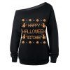 Skew Neck Witches Print Halloween Sweatshirt - BLACK XL