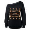 Sweat-shirt d'Halloween à Imprimé Sorcières à Col Oblique - Noir L