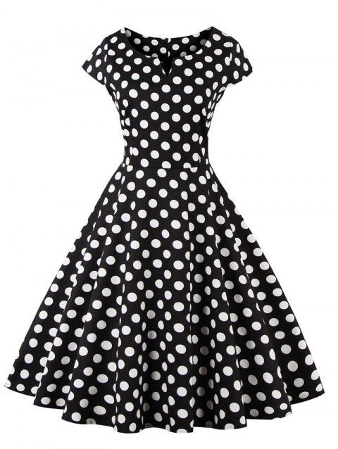 [41% OFF] 2019 Retro Style Polka Dot Print Dress In BLACK | DressLily