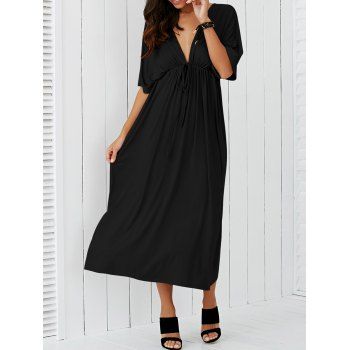 [41% OFF] 2023 Plunging Neck Empire Waist Casual Maxi Dress In BLACK ...