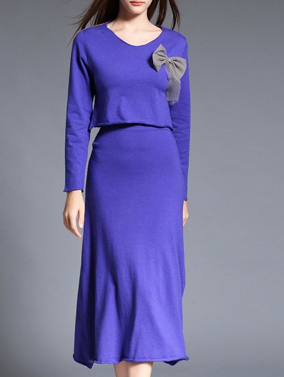 Minceur bowknot Design Deux Piece Dress - Bleu M