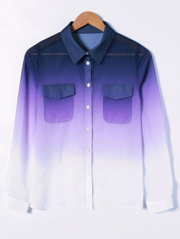 See-Through Ombre Shirt - Bleu Violet L