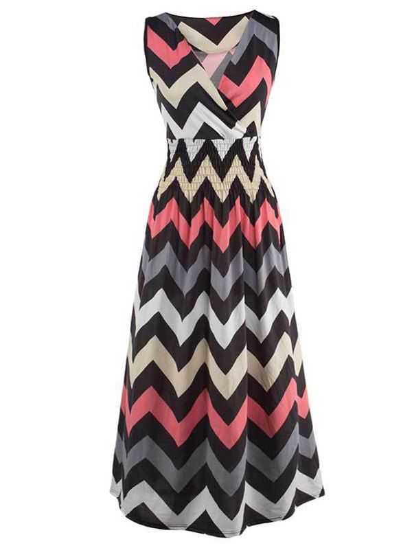 

Sleeveless Surplice Zig Zag Print Dress, Gray