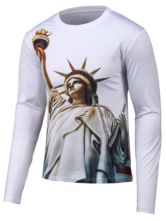 T-shirt imprimé à manches longues col rond 3D Statue - Blanc 4XL