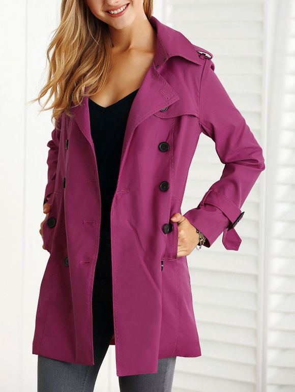 Taille haute Manteau double boutonnage Belted Trench - Rouge Rose S