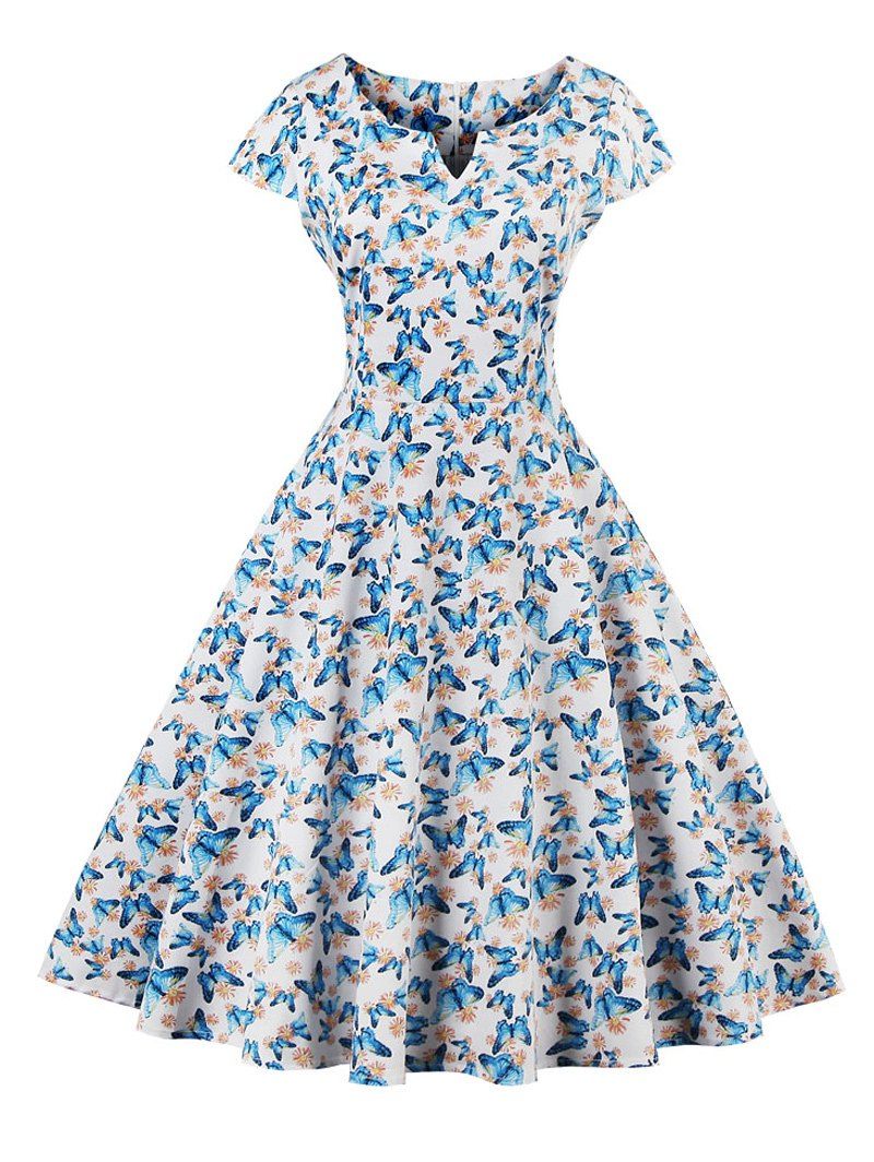 [41% OFF] 2021 Retro Style Butterfly Print Dress In WHITE | DressLily