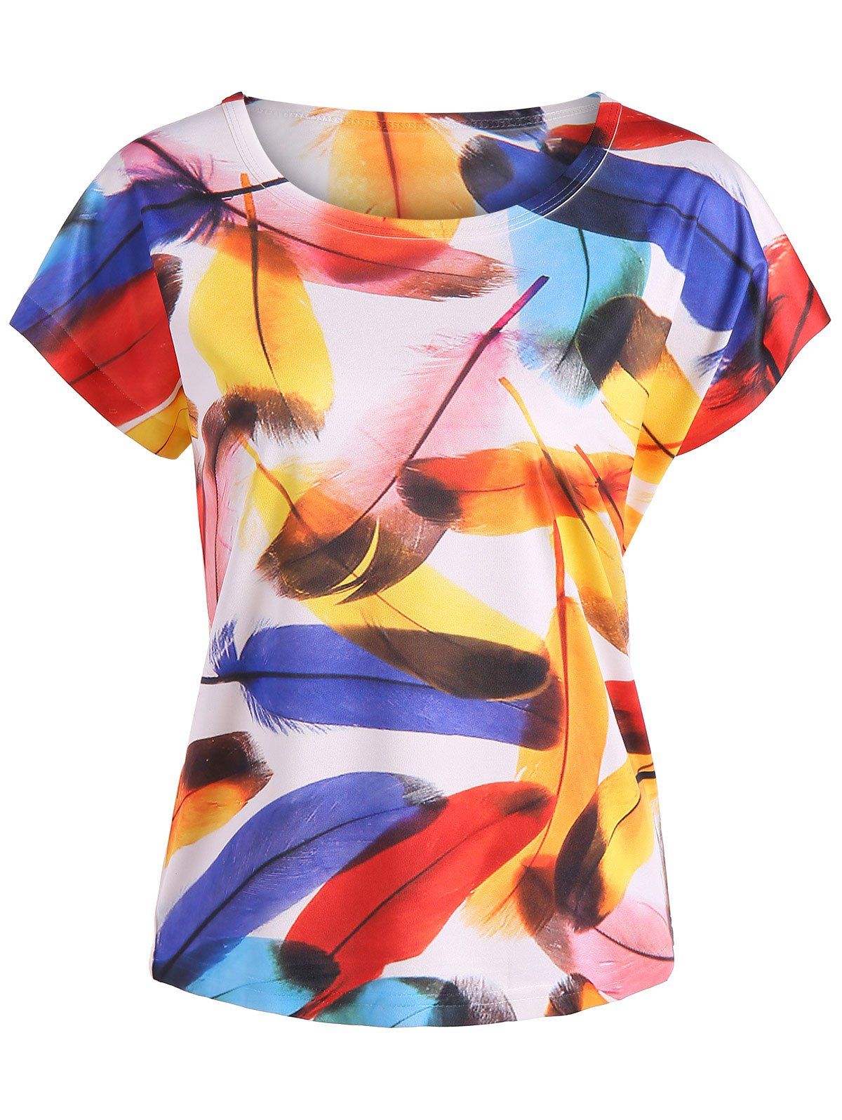 

Short Sleeve Feather Print Tee, Colormix