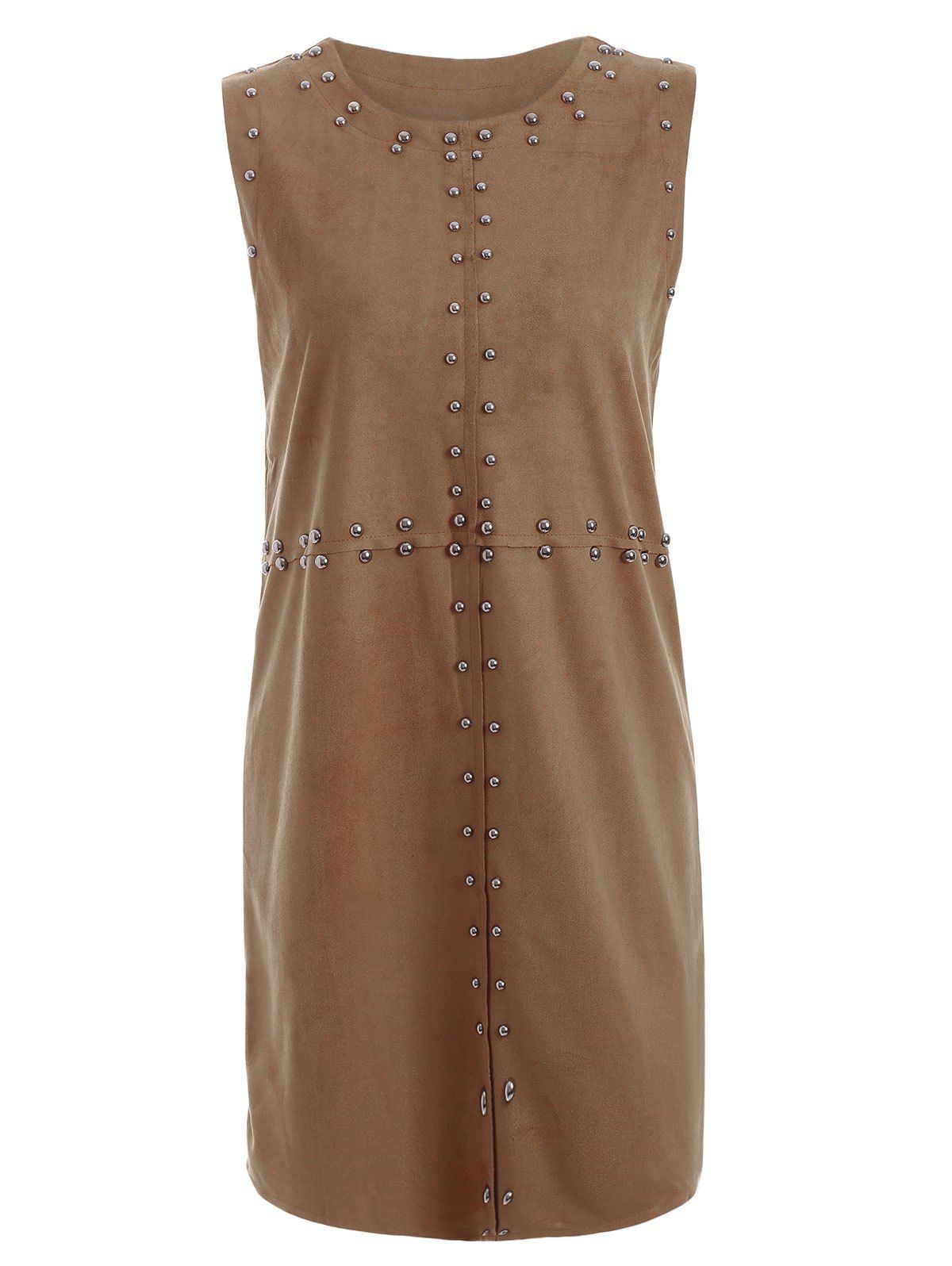 

Sleeveless Suede Stud Design Mini Dress, Khaki