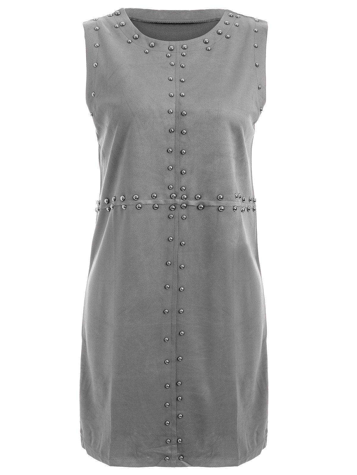 

Sleeveless Suede Stud Design Mini Dress, Gray