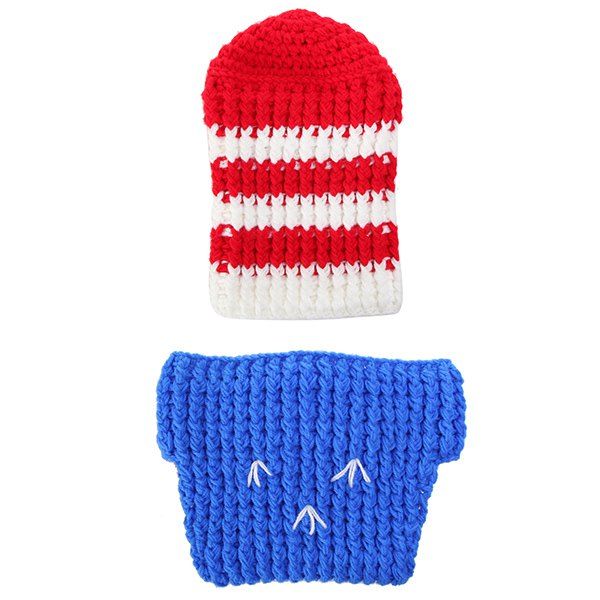 

Crochet Baby Photography Knitted Soldier Baby Clothes Set, Blue and red