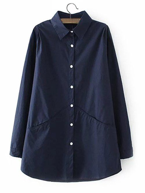 

Long Sleeves Buttoned Back Ruched Shirt, Purplish blue