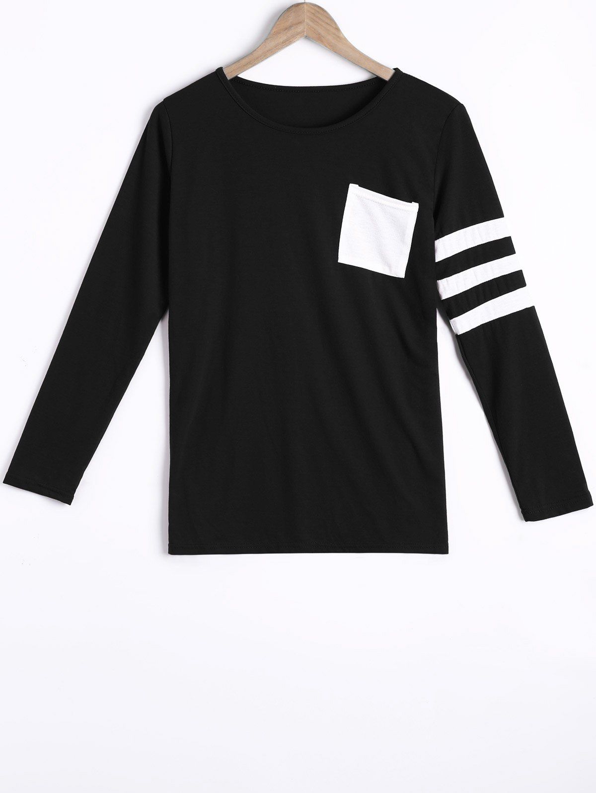 

Varsity Striped Pocket Design T-Shirt, Black