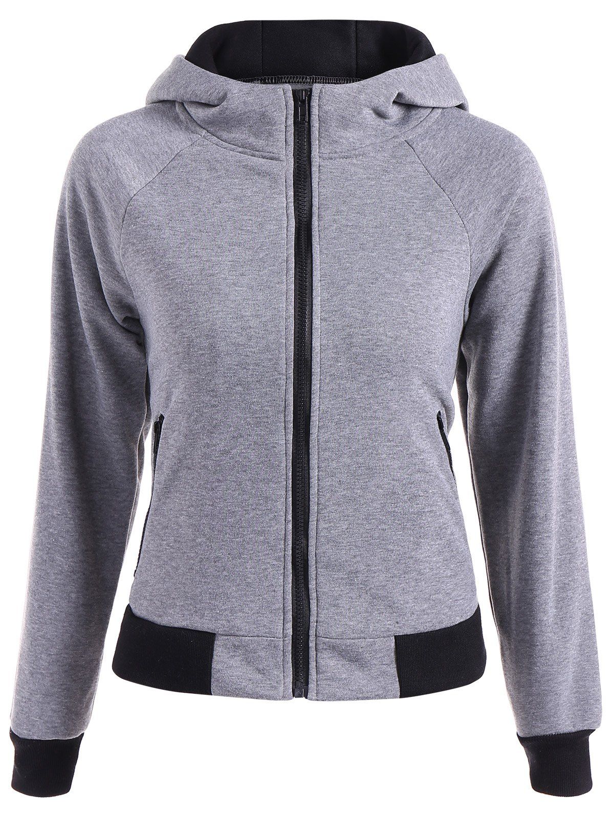 

Color Block Raglan Sleeve Hoodie, Gray