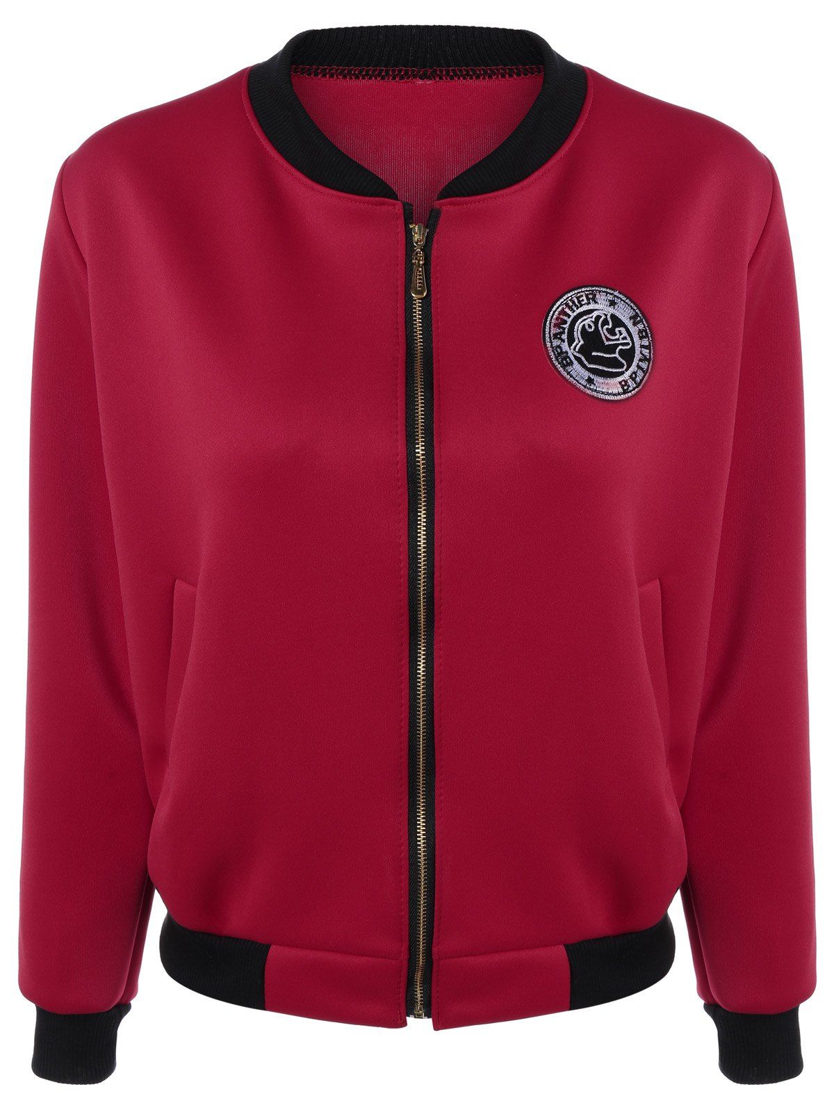 

Embroidery Pocket Design Zippered Jacket, Deep red