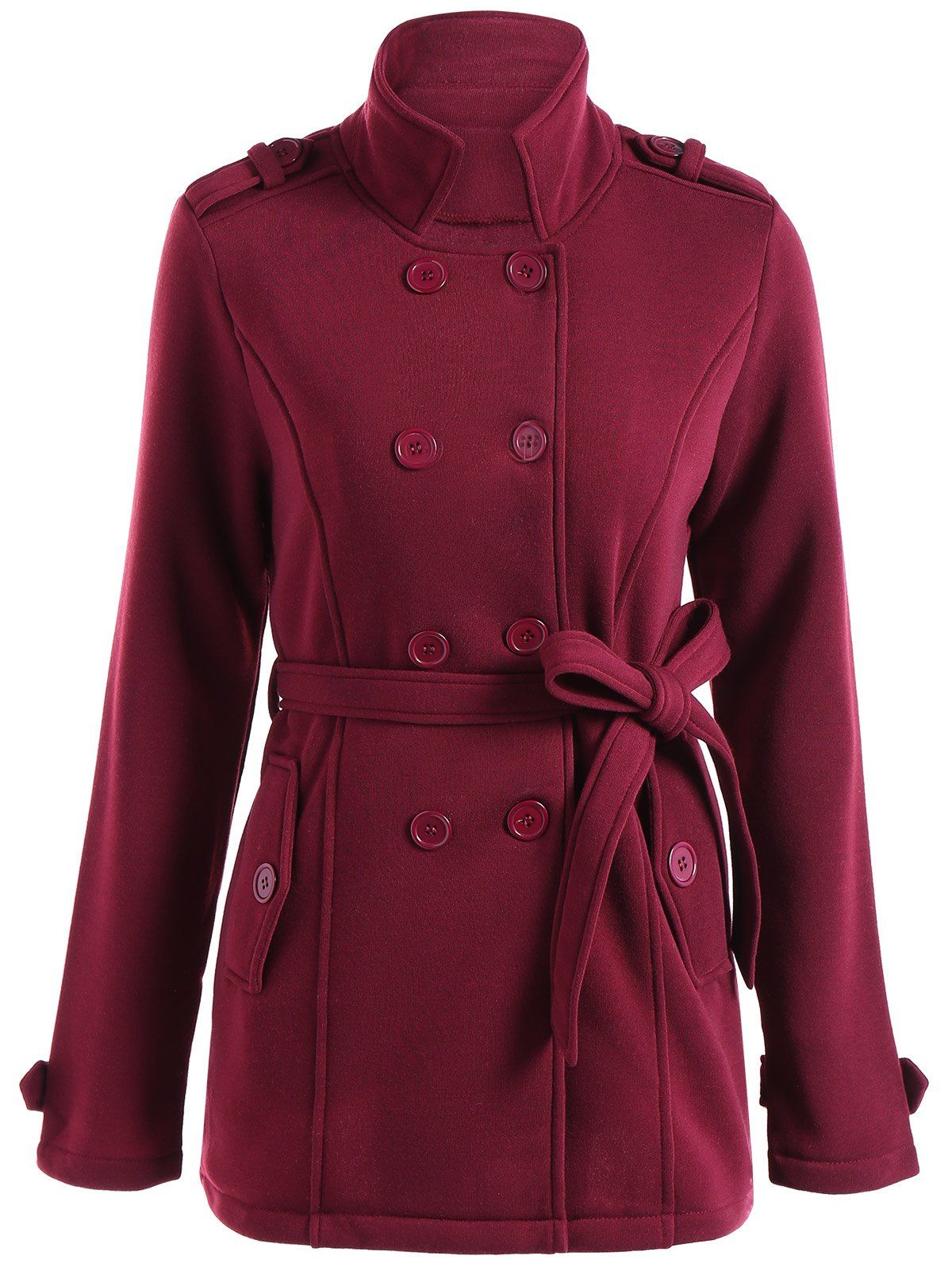 

Double Breasted Belted Coat, Wine red