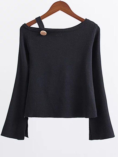 

Flash Neck Fitting Buttoned Knitwear, Black