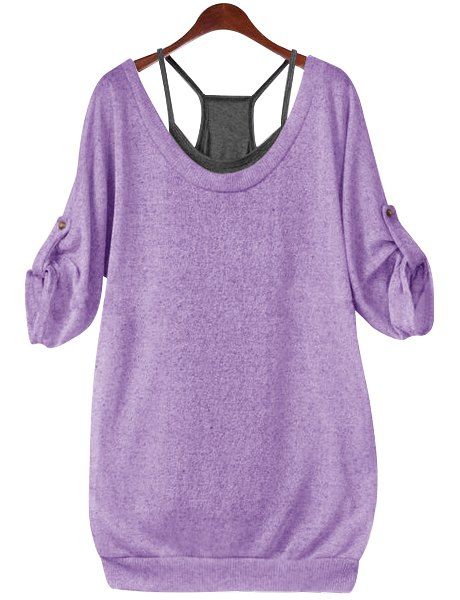 

Stylish Half Sleeve Scoop Neck Hollow Out Lace-Up T-Shirt + Solid Color Tank Top Women' Twinset, Purple, Stylish Half Sleeve Scoop Neck Hollow Out Lace-Up T-Shirt + Solid Color Tank Top Women's Twinset, Purple