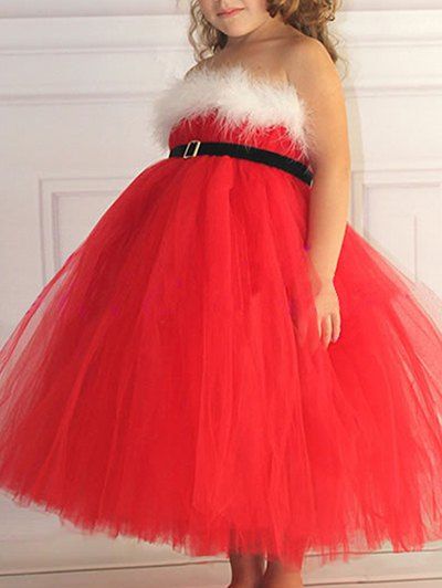 Vêtements de Noël pour enfants bretelles Maxi robe de bal Robe - Rouge 100