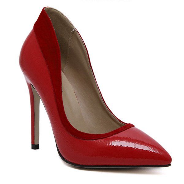 

Flock Spliced Pointed Toe Stiletto Heel Pumps, Red