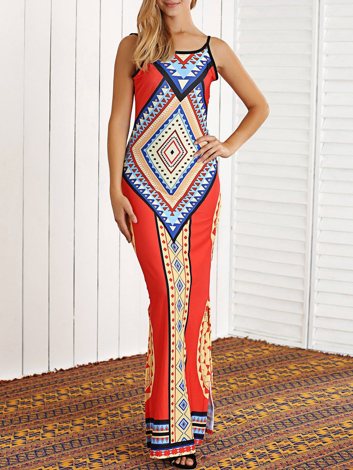 

Tribal Print Open Back African Maxi Dress, Jacinth