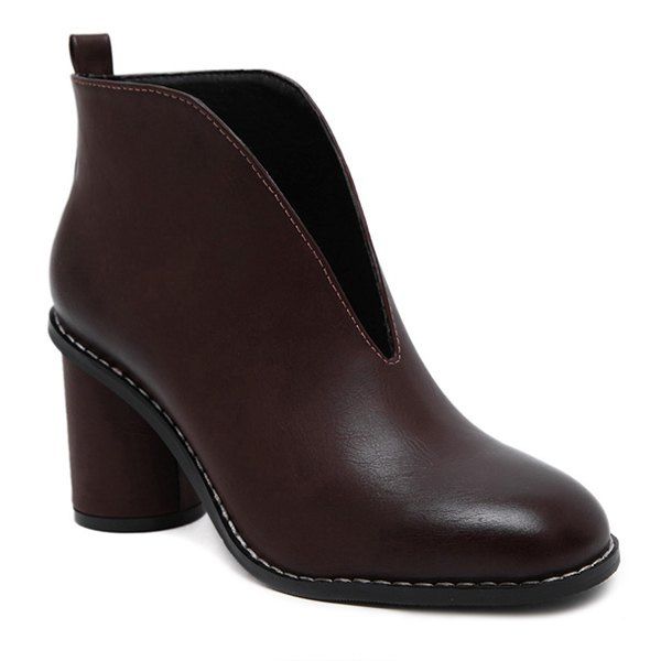 

Dark Colour PU Leather V-Shape Ankle Boots, Dark auburn