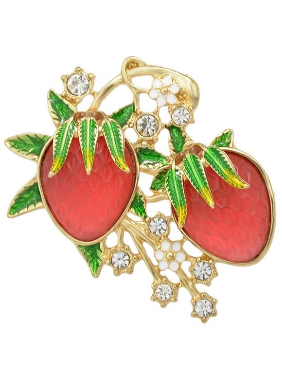 Broche Feuille Fraise strass alliage Floral - d'or 