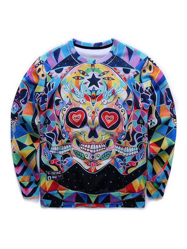 

Round Neck Long Sleeve 3D Colorful Skull Print Sweatshirt, Colormix