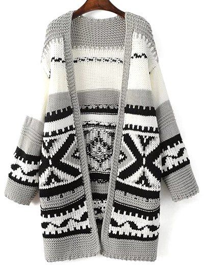 

Long Sleeve Jacquard Cardigan, Gray