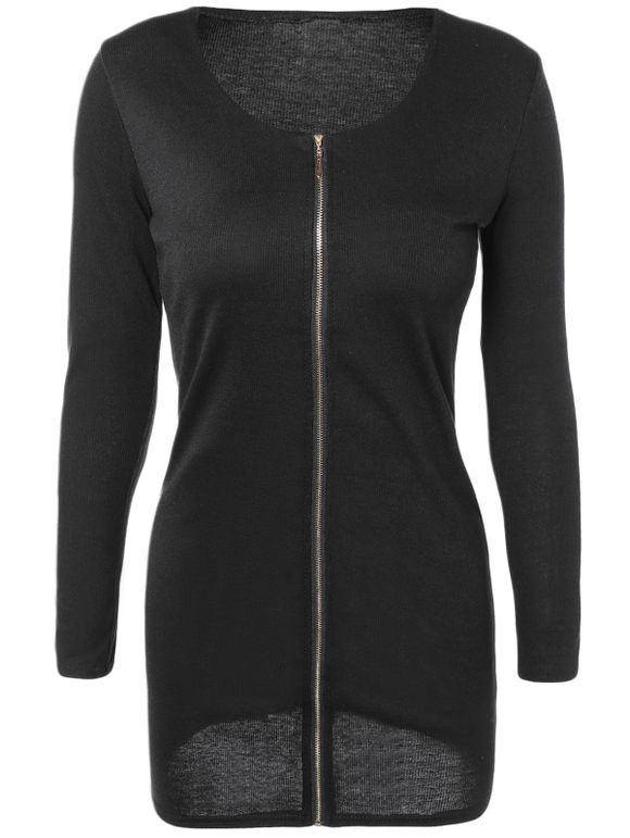 Scoop cou à manches longues Zip-Up Fitting Sweater Dress - Noir M
