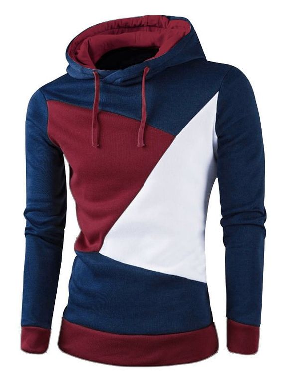 IZZUMI Stylish Color Block Spliced Slim Fit Casual Long Sleeve Hoodies For Men - CADETBLUE XL