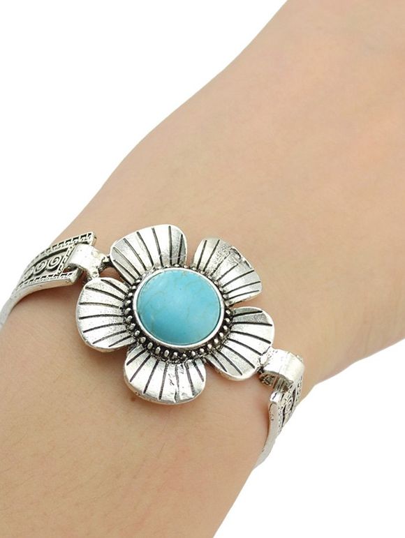 Bracelet Motif Fleur en Turquoise Fantaisie - Argent 