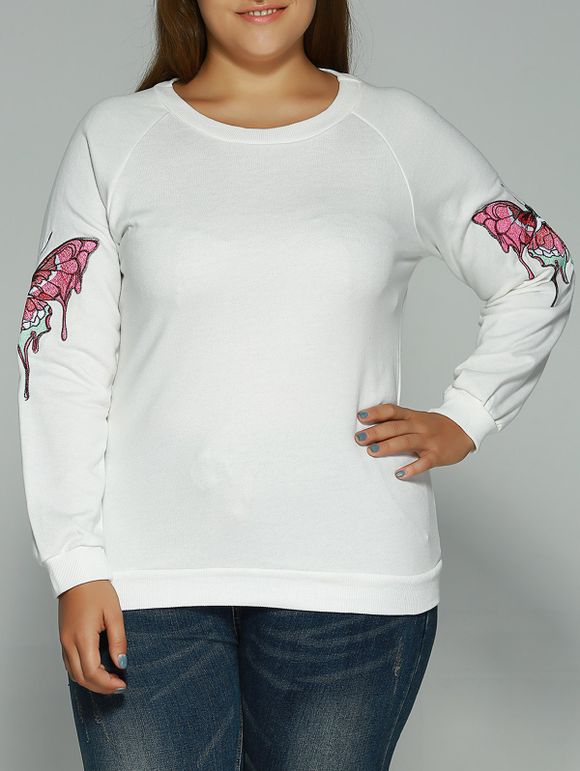 Papillon brodé Raglan Sleeve Sweatshirt - Blanc XL