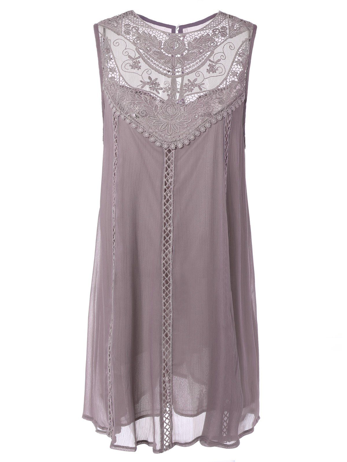 

Embroidered Lace Insert Plus Size Casual Sleeveless Dress, Pink
