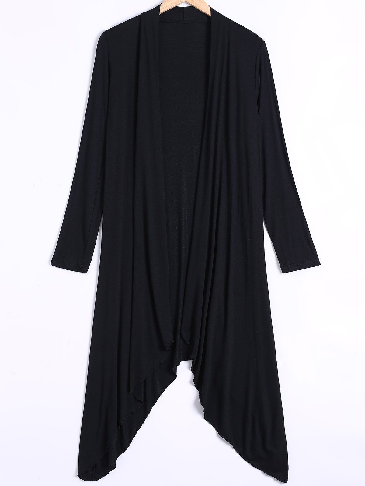 

Long Sleeve Irregular Hem Long Cardigan, Black