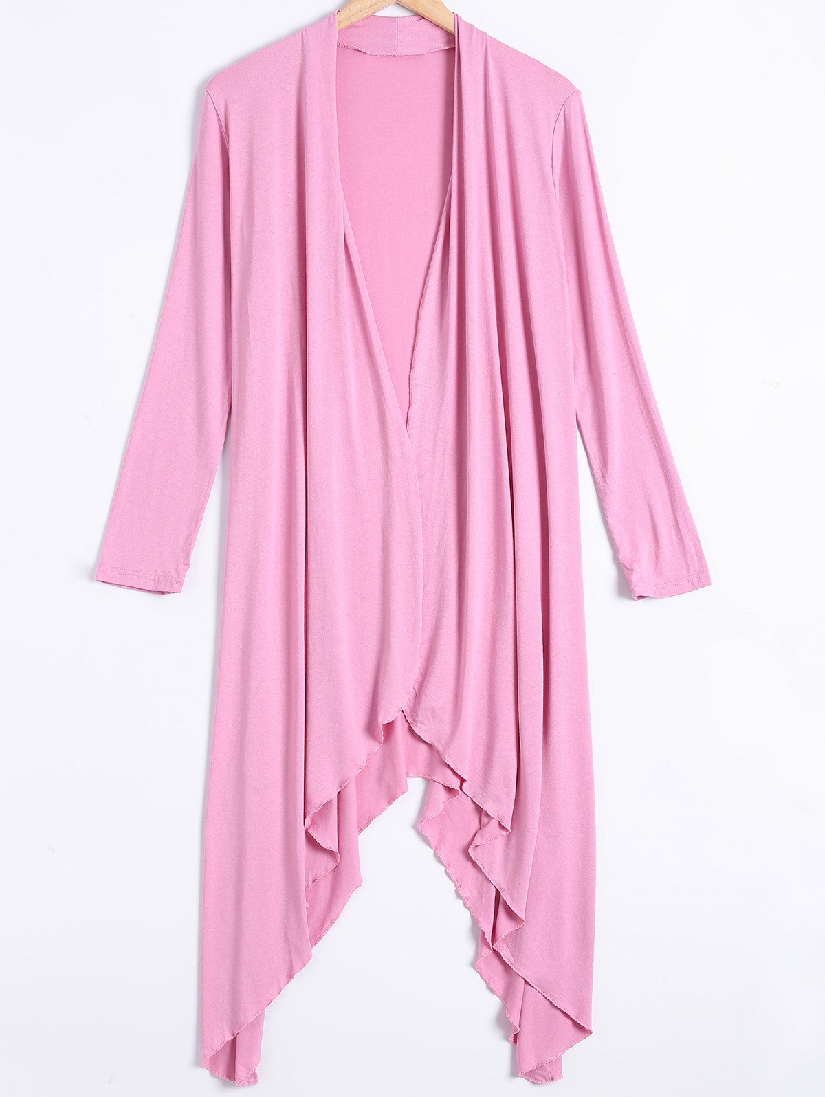 

Long Sleeve Irregular Hem Long Cardigan, Pink