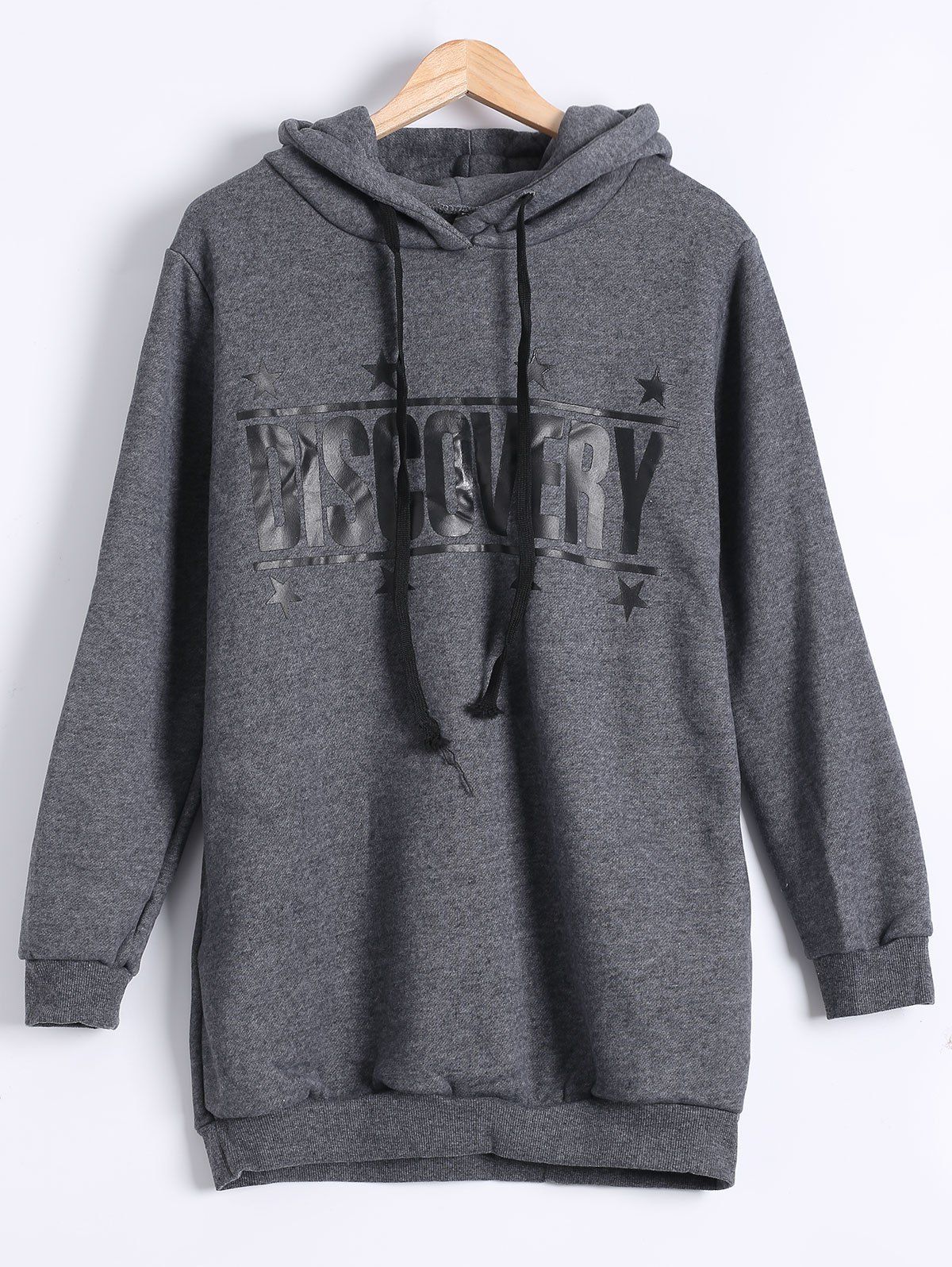 

Long Sleeve Letter Print Fleece Hoodie, Deep gray