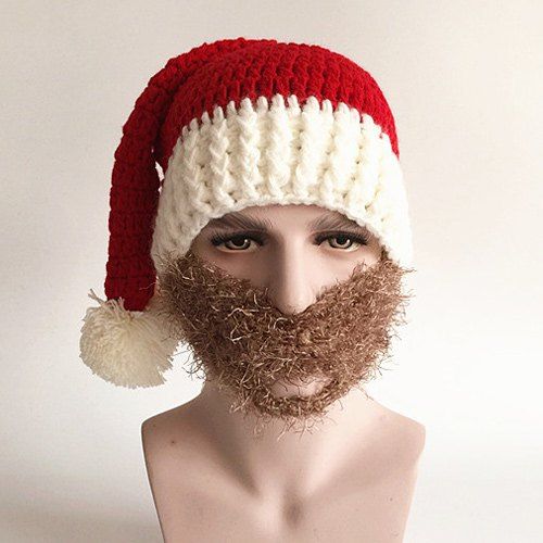 Chapeau Tricoté Drôle de Fausse Moustache de Noël - Rouge 