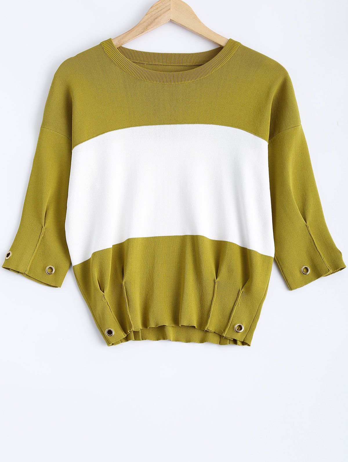 

Drop Shoulder Color Block Pullover Sweater, Yellow green