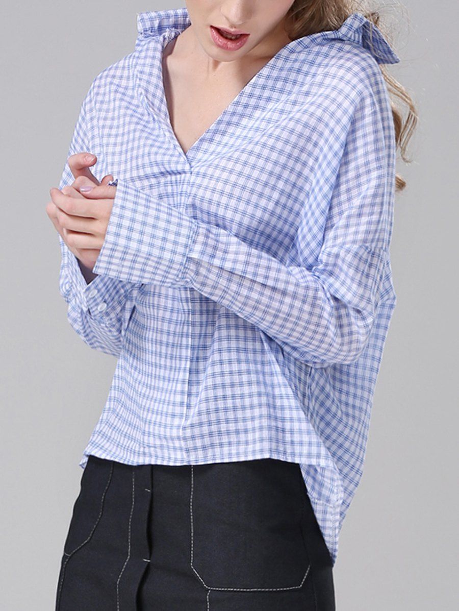 

Plaid Loose-Fitting Blouse, Blue