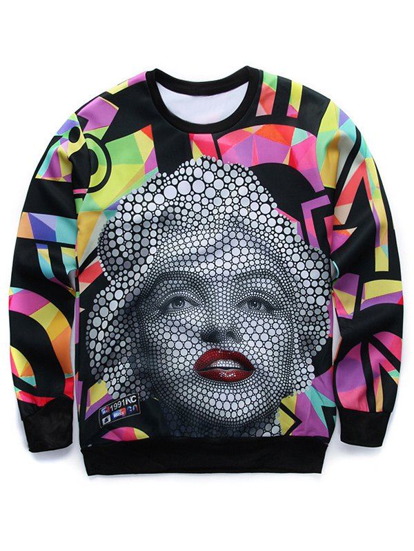 

Long Sleeve 3D Figure Print Round Neck Sweatshirt, Colormix