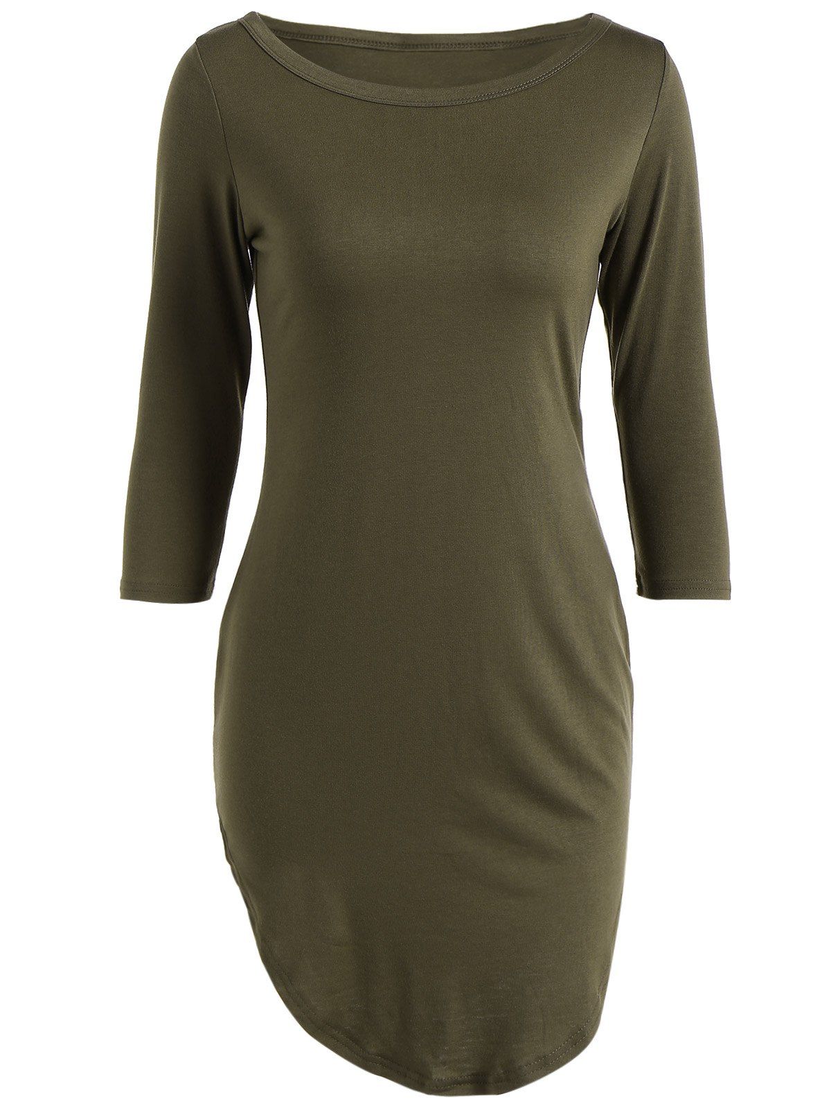 

Casual Round Neck 3/4 Sleeve Side Slit T-Shirt Dress, Army green