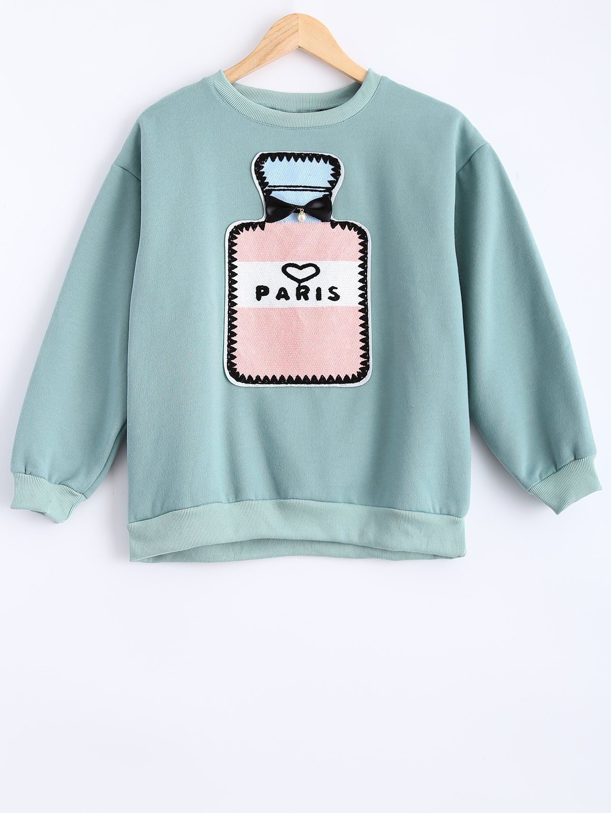 

Round Neck Patch Design Sweatshirt, Mint green