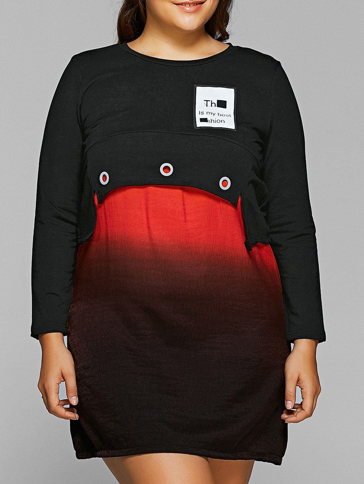 

Letter Applique Ombre Spliced Dress, Deep red