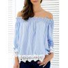 Off The Shoulder manches bouffantes à rayures laçage Blouse - Rayure S