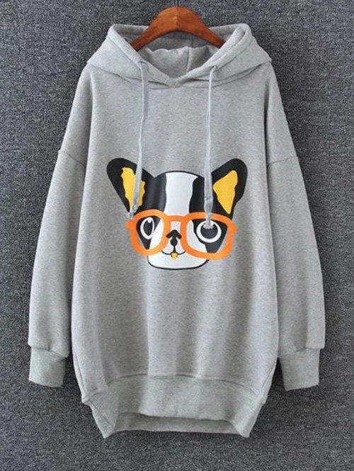 

Animal Print Drop Shoulder Long Hoodie, Gray