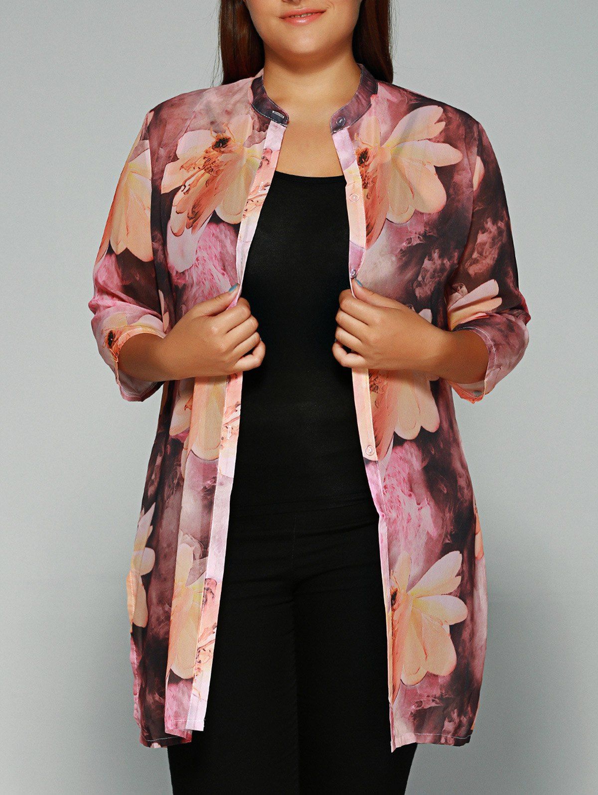 

Floral Print Tie-Dyed Chiffon Blouse, Deep red